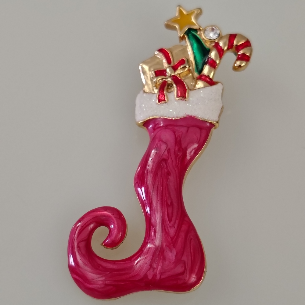 Whoville Style Christmas Stocking Brooch